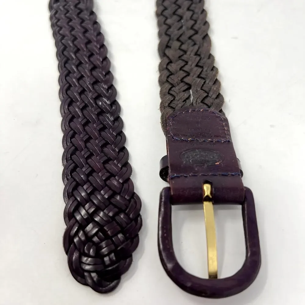 Talbots Braided Woven Belt Women Size Medium 35 Leather Chaps Rounded Buckle